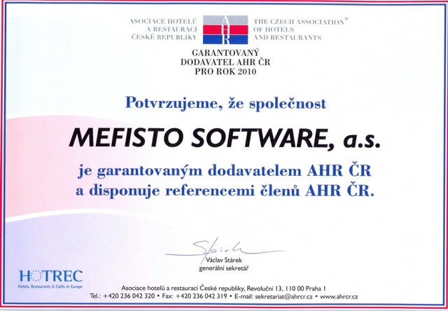 Certifikát Garantovaný dodavatel AHR ČR